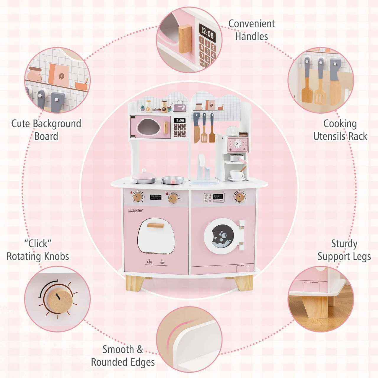 Pink Pretend Play Kids Kitchen Set with Coffee Maker & More