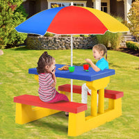 Thumbnail for Kids Picnic Table Set Bench w/ Removable Umbrella Patio Yard, Mixed Color Plastic