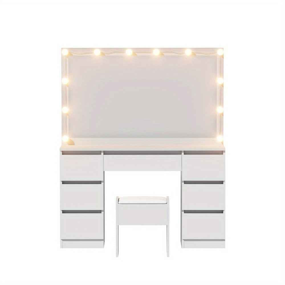 Dressing Table with Stool Illuminated vanity table with 12 LED bulbs