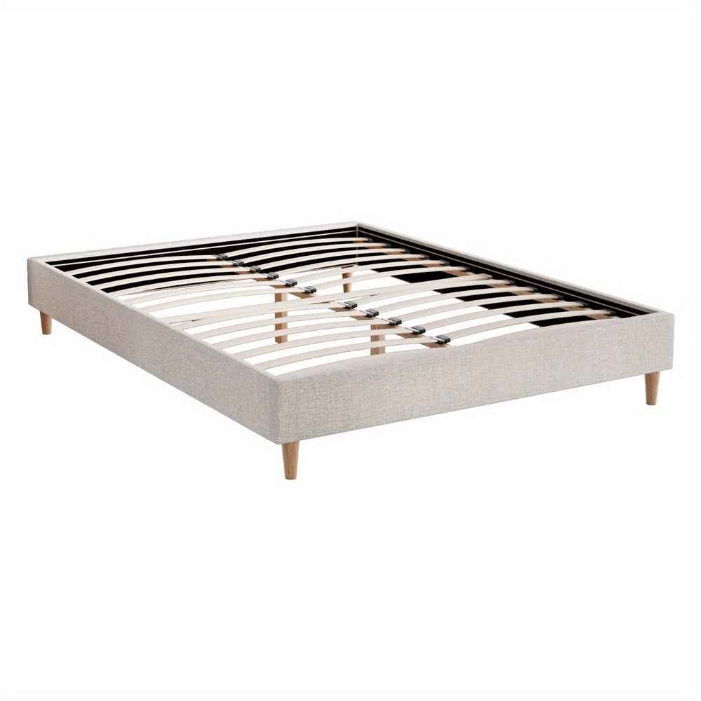 ZORA Double bed Beige Bed Frame - Contemporary Hardwood Design by ARTISS