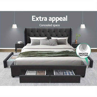 Thumbnail for MILA Charcoal Gray Large Queen Bed Frame with Four Storage Drawers | Contemporary Wood