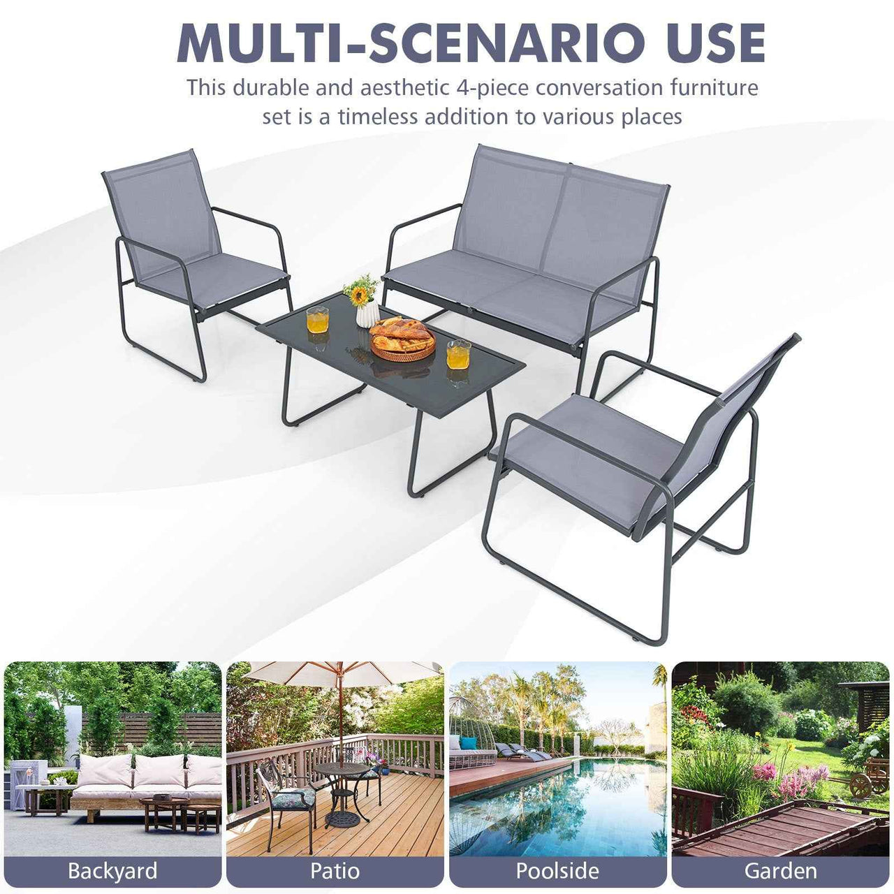 MULTIGOT 4pcs Patio Furniture Table Chair Set Conversation Table Garden Balcony