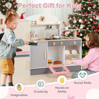 Thumbnail for Pretend Play Kitchen w/Refrigerator Wooden Toy Set Kids Kitchen Cooking Sink Playset Pink