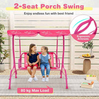 Thumbnail for 2-Seater Porch Swing Indoor / outdoor kids Chair Bench w/ Adjustable Tilt Canopy & Metal Stand Mermaid Pattern Pink