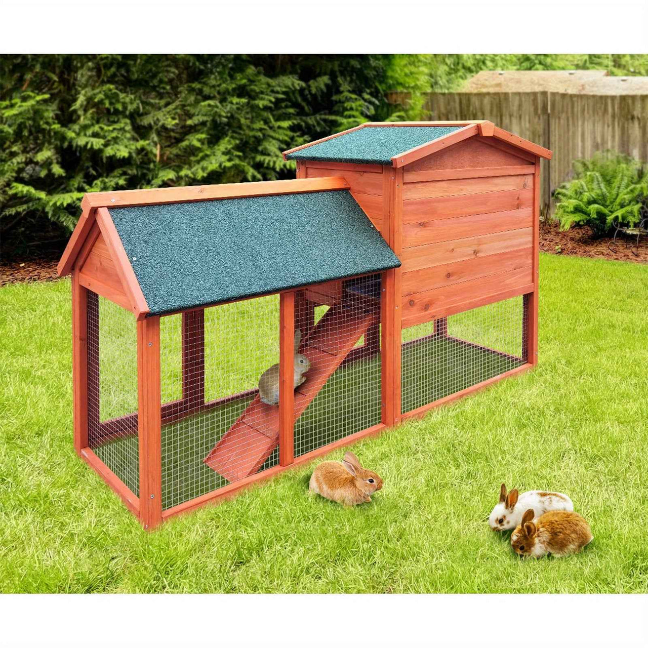 Alopet Wooden Rabbit Hutch, Guinea Pig, Outdoor Chicken Coop with Run Cage