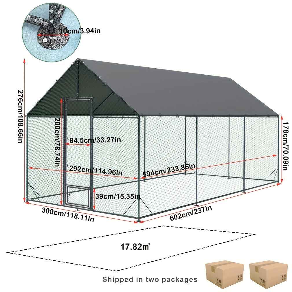 Upgraded XXL-Large 6mx 3m Heavy Duty Metal Walk-in Chicken Coop - Thicken Strong Frame - Full Shade - extra small door