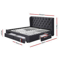 Thumbnail for MILA Charcoal Gray Large Queen Bed Frame with Four Storage Drawers | Contemporary Wood