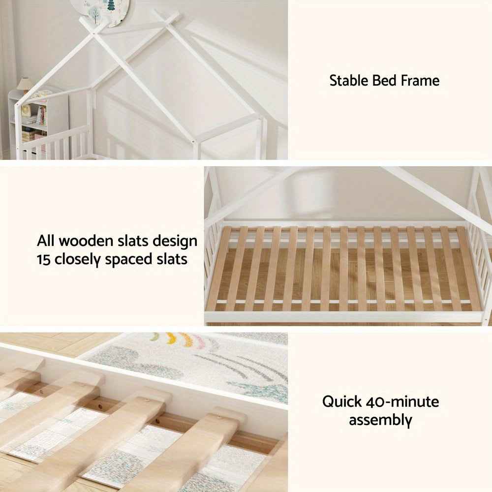 Artiss Montessori House Toddler Bed Frame with Storage Drawers & Roof | Wooden Toddler Canopy Bed