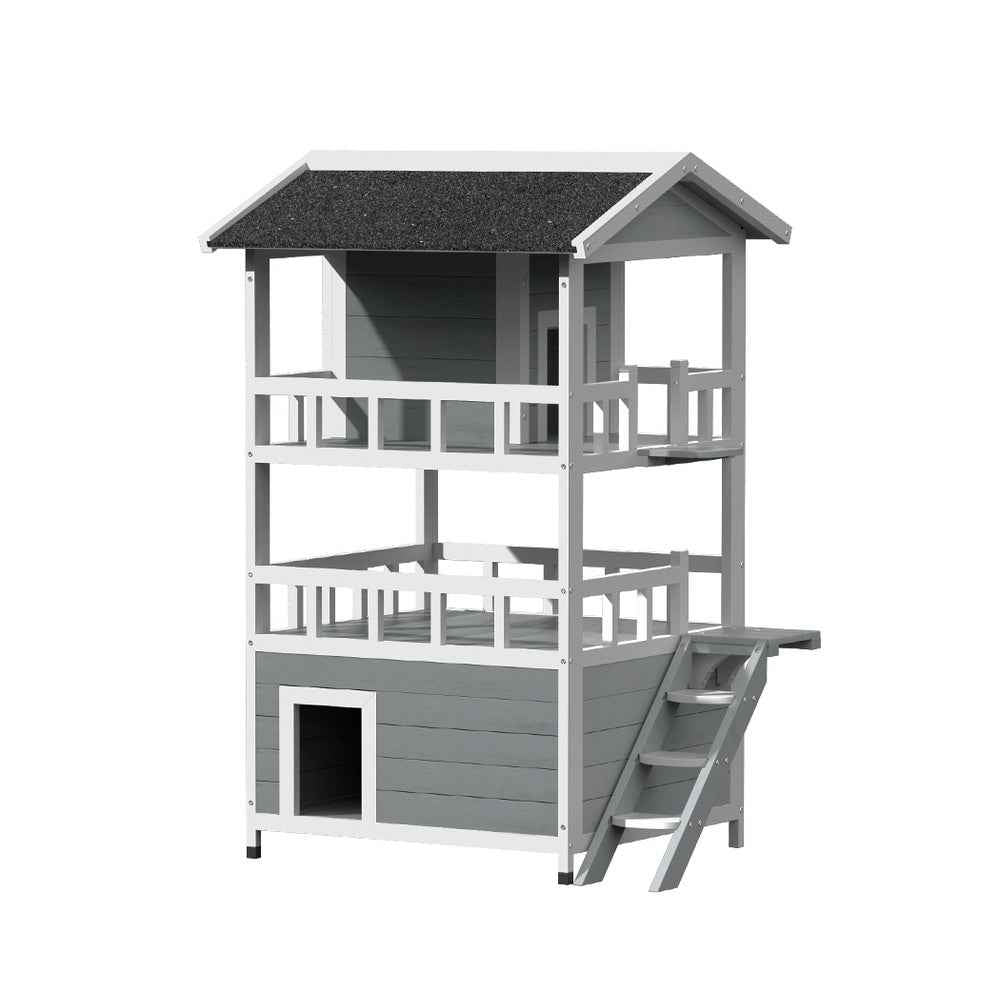 i.Pet Cat House Outdoor Shelter 72cm x 72cm x 127cm Hutch Wooden Condo Small Dog Pet Houses Enclosure