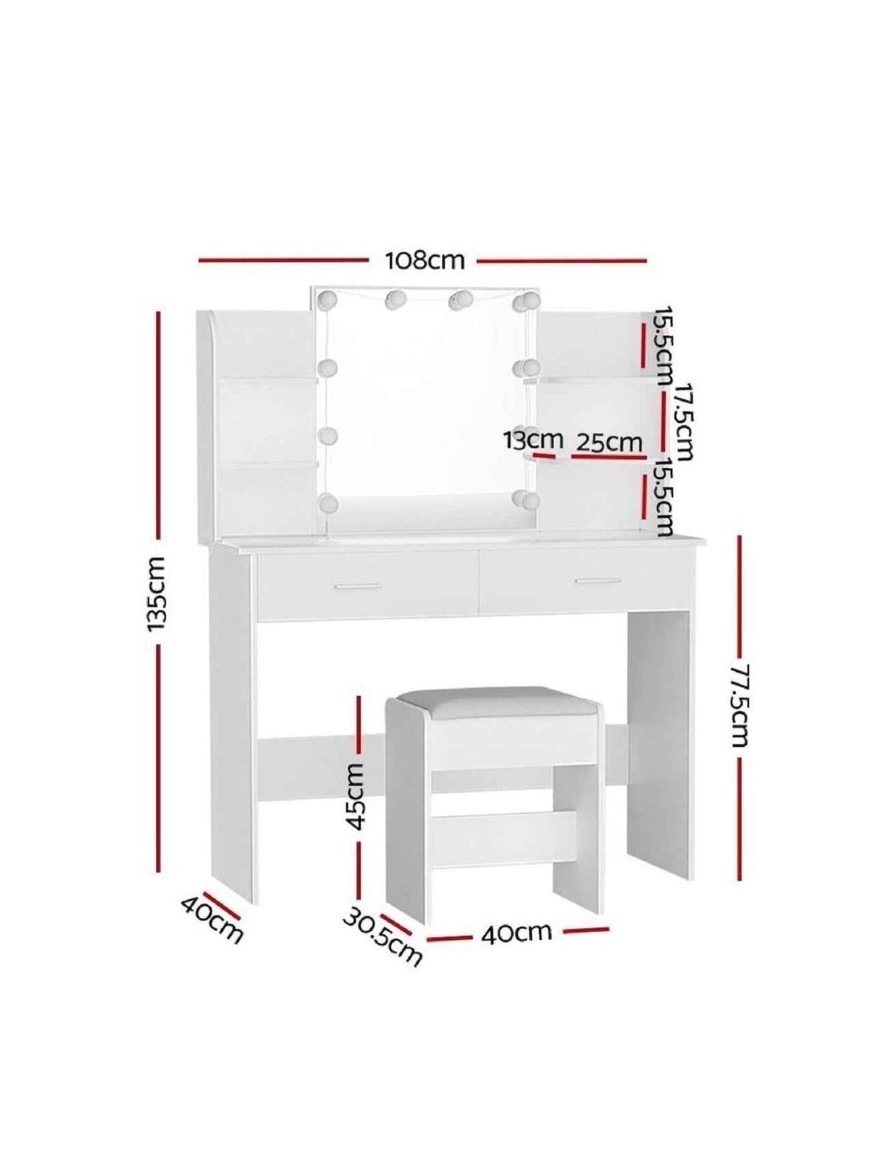 LED dresser with make up chair