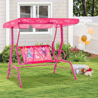 Thumbnail for 2-Seater Porch Swing Indoor / outdoor kids Chair Bench w/ Adjustable Tilt Canopy & Metal Stand Mermaid Pattern Pink