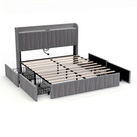 Thumbnail for Velvet Bed Frame: 4 Drawers, USB Charging, Modern Platform Queen bed / Double double Size Bed Frame
