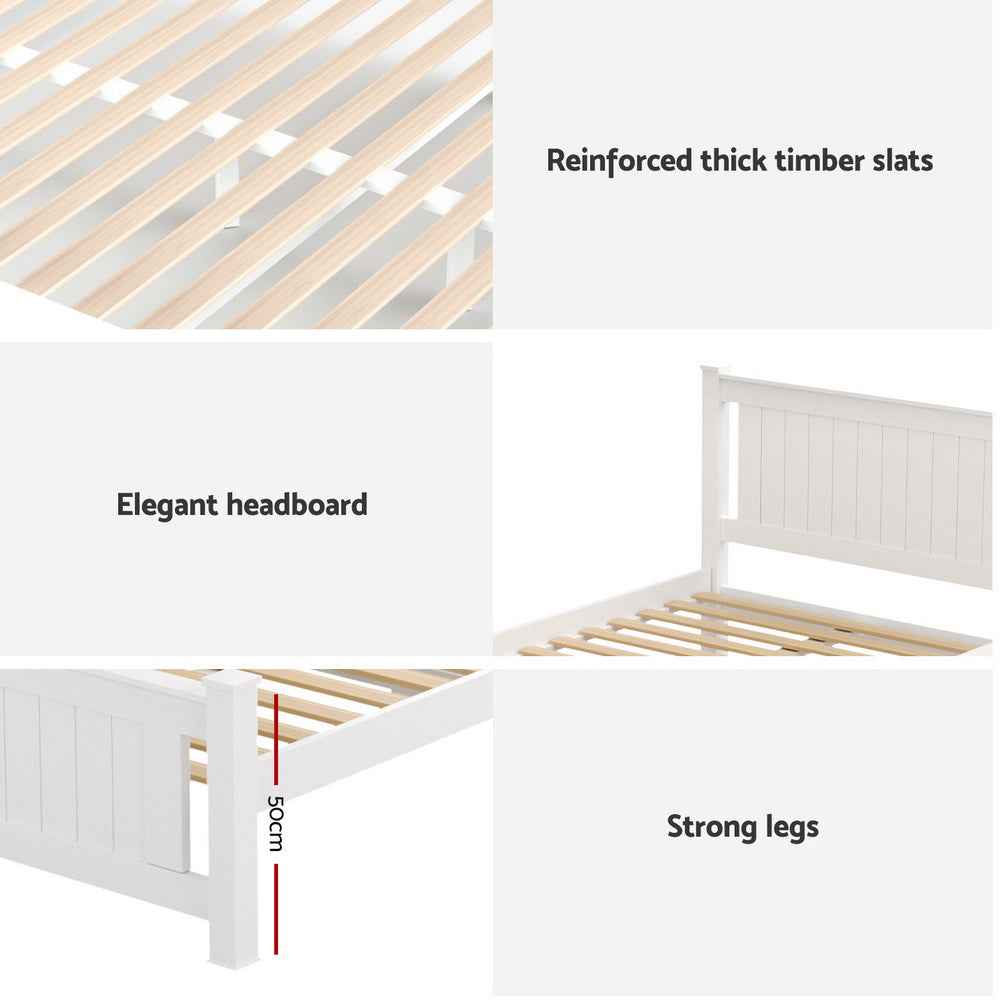 Artiss Bed Frame King Single Size Wooden Platform with 2 Storage Drawers White RIO