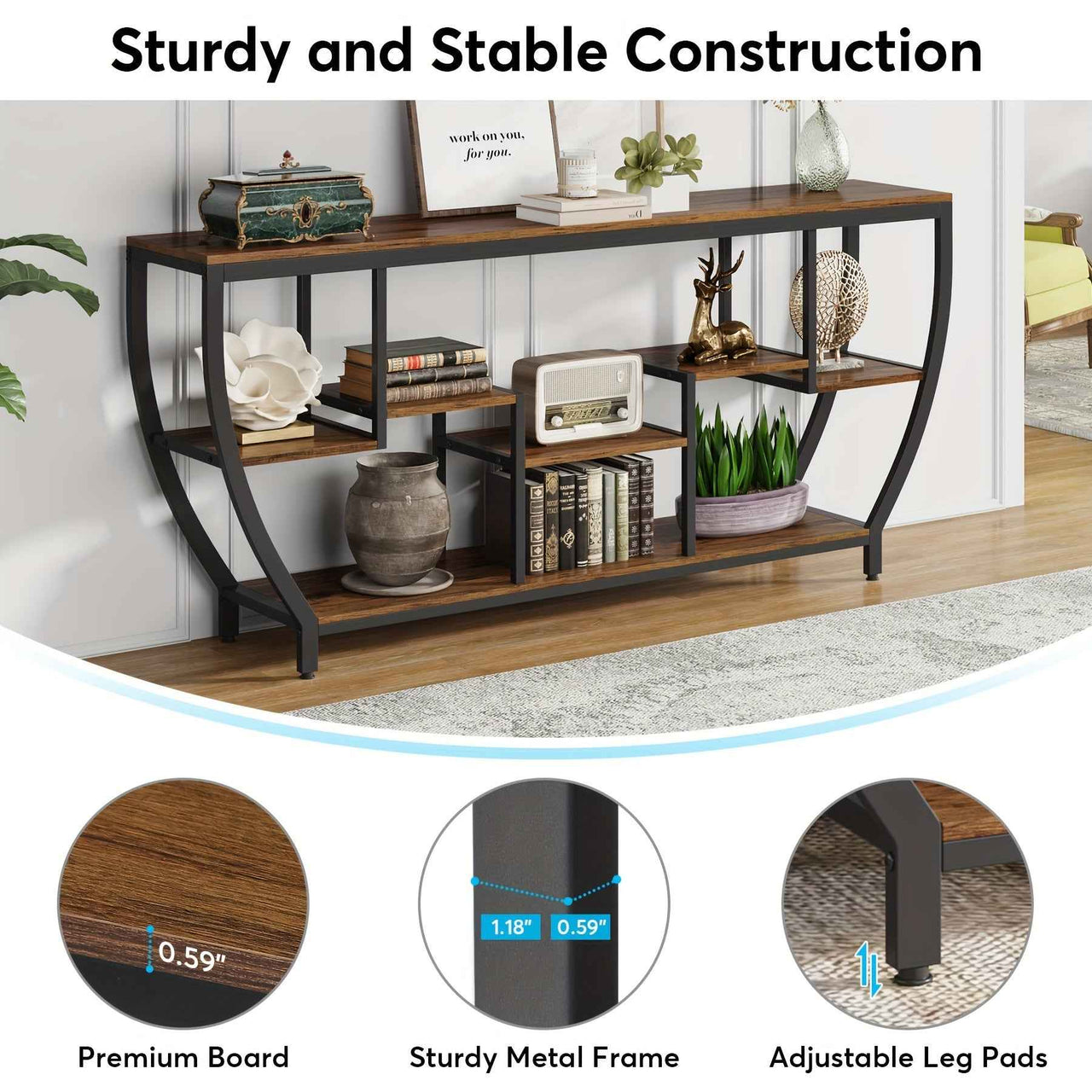 Rustic Industrial Console Table with Storage Entryway, or TV Unit