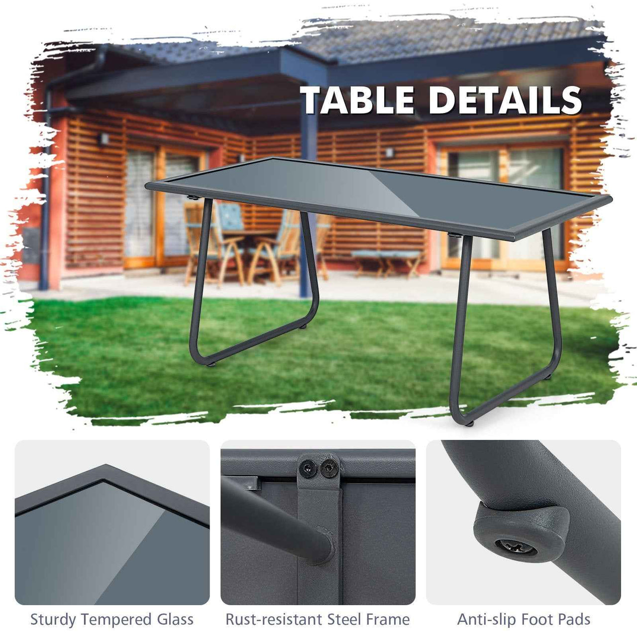 MULTIGOT 4pcs Patio Furniture Table Chair Set Conversation Table Garden Balcony