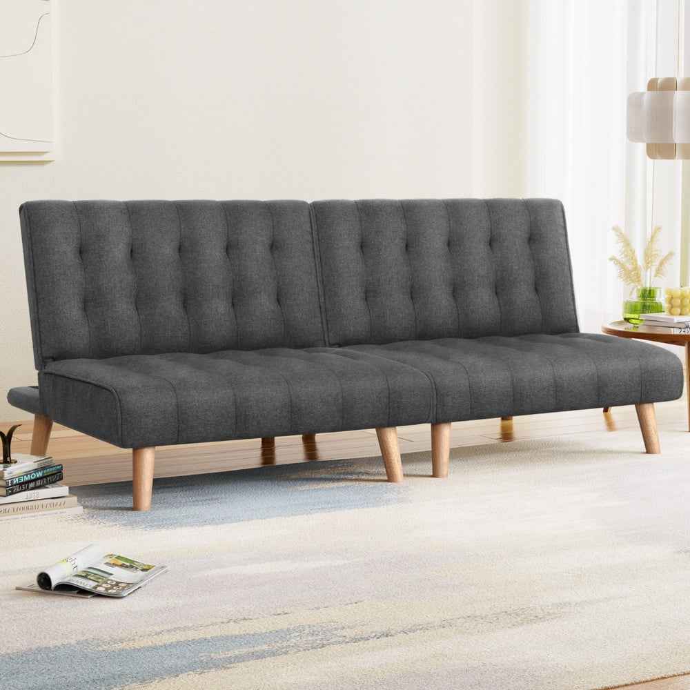Artiss 2X Sofa Bed Lounge Chair | Convertible Recliner Faux Linen Grey Single Seater Couch Futon