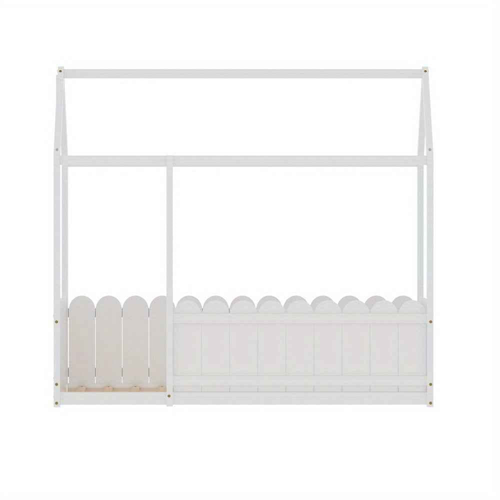 White Wooden toddler Bed House-Shaped Single Bed Frame - Solid Pine Wood