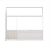 Thumbnail for White Wooden toddler Bed House-Shaped Single Bed Frame - Solid Pine Wood