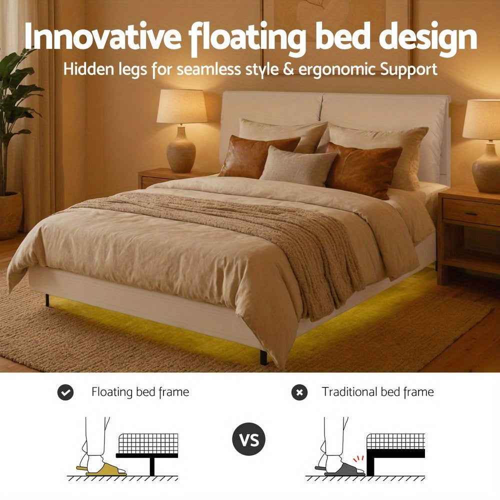 ARTISS Contemporary Double Bed Frame with RGB LED Headboard | USB Powered