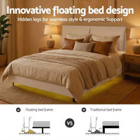 Thumbnail for ARTISS Contemporary Double Bed Frame with RGB LED Headboard | USB Powered