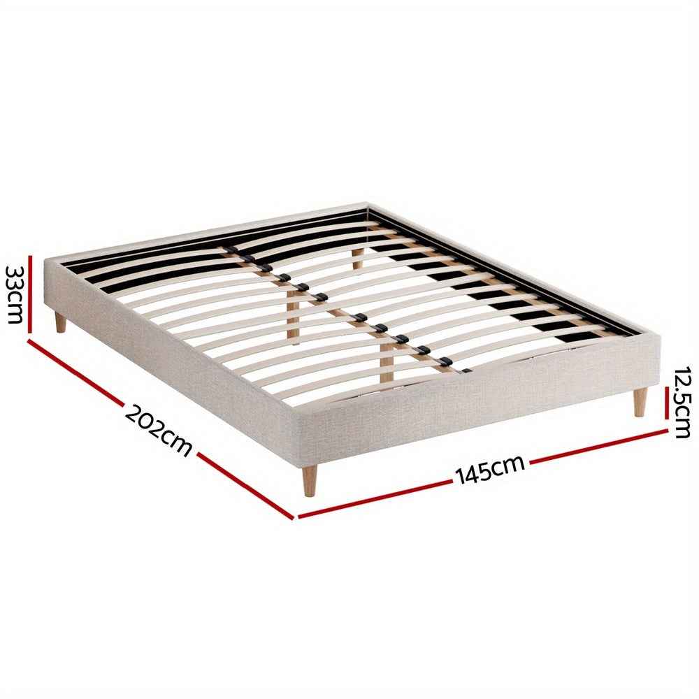 ZORA Double bed Beige Bed Frame - Contemporary Hardwood Design by ARTISS