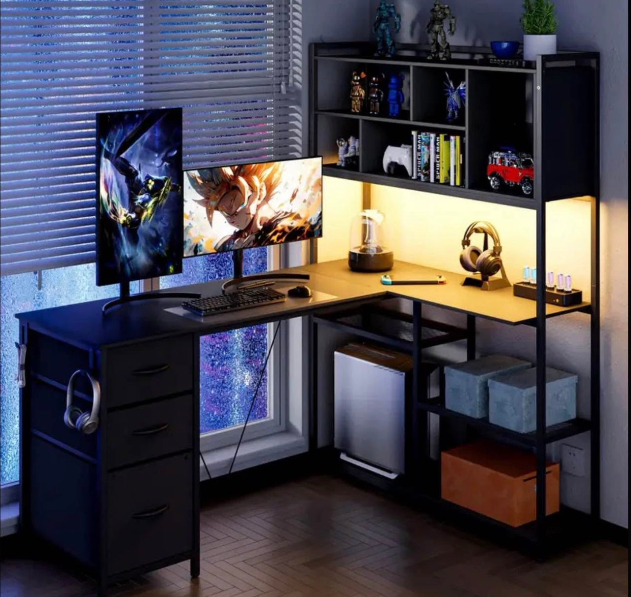 LED Gaming Desk – Corner Computer desk Table w/ Storage & Drawers and led lights