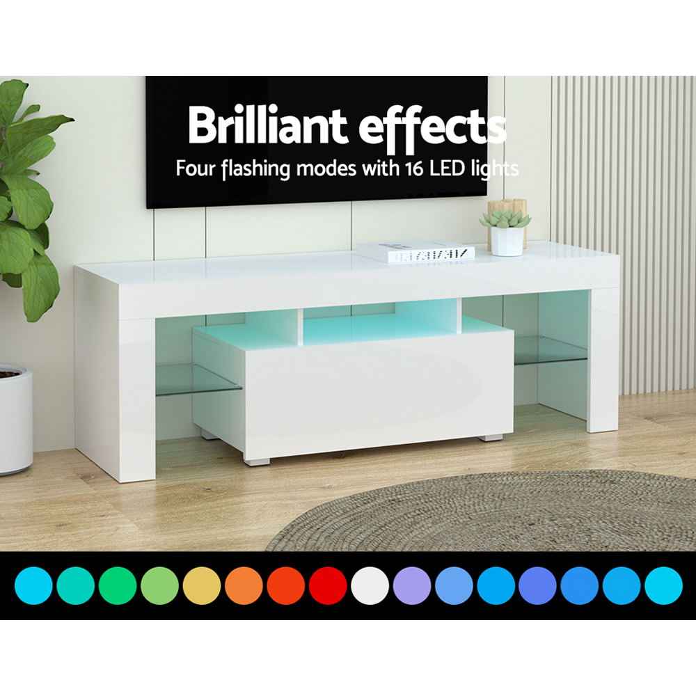 Artiss Entertainment Unit TV Cabinet LED RGB 130cm Storage Drawers White