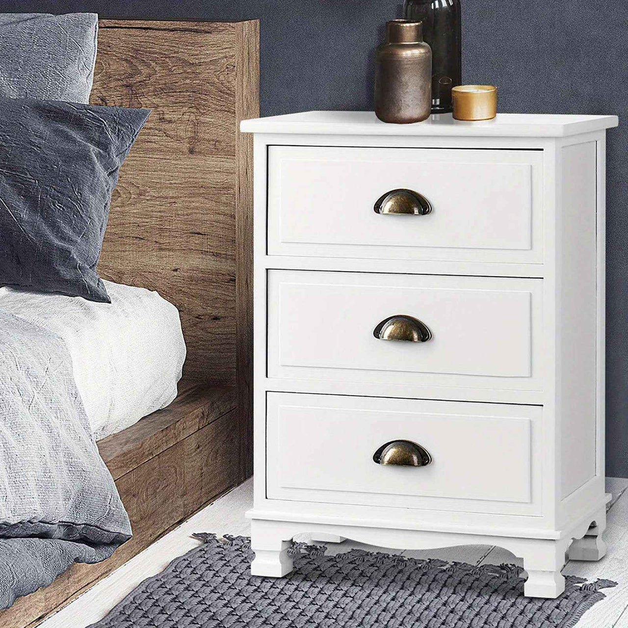 Artiss 2x Bedside Table 3 Drawers Side Table Storage Cabinet Nightstand White