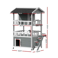 Thumbnail for i.Pet Cat House Outdoor Shelter 72cm x 72cm x 127cm Hutch Wooden Condo Small Dog Pet Houses Enclosure