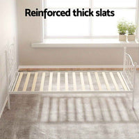 Thumbnail for Artiss Single bed Size Metal Bed Frame - Contemporary White GROA Platform Foundation with Intricate Headboard Design