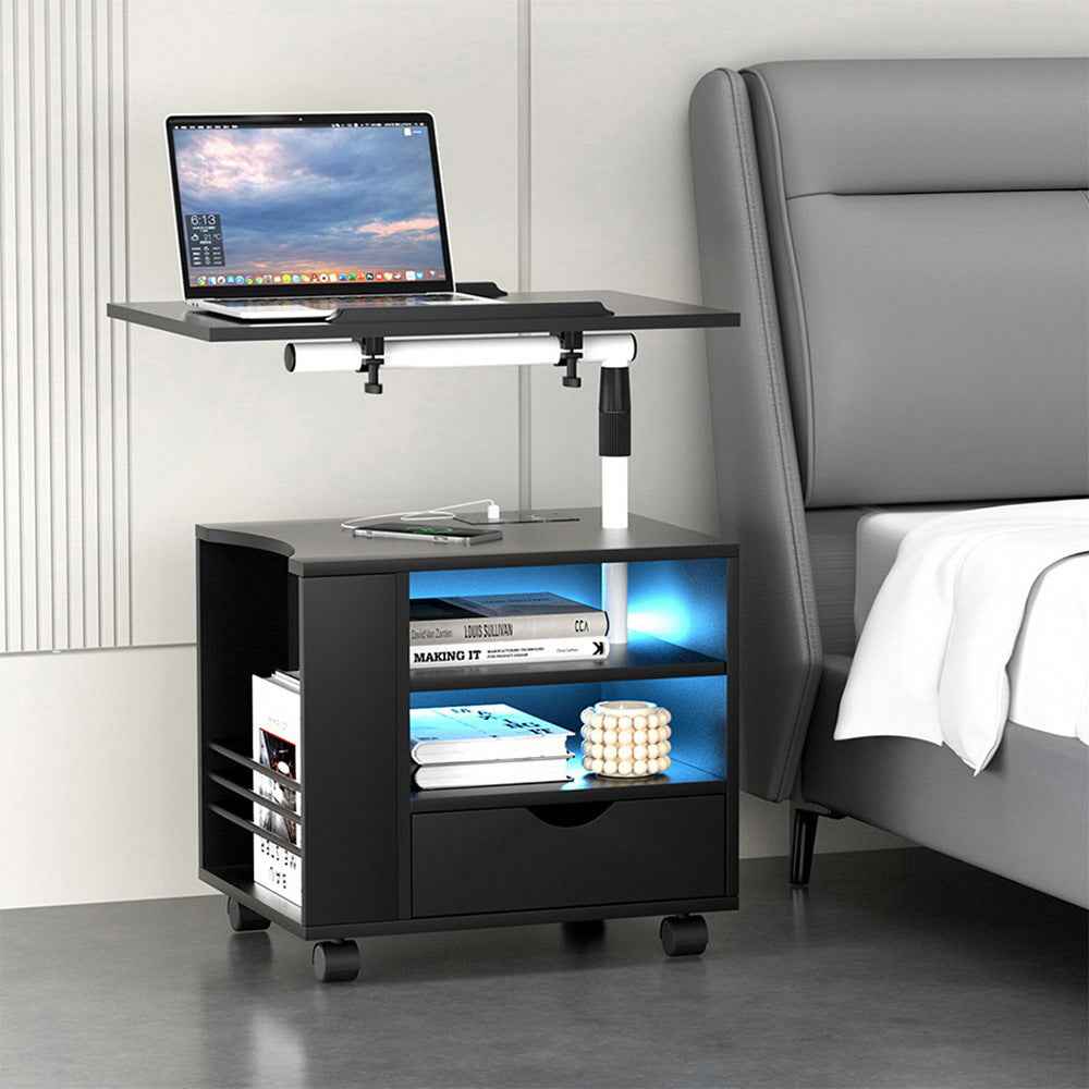 Bedside Table USB Charging with LED Adjustable Laptop Tray