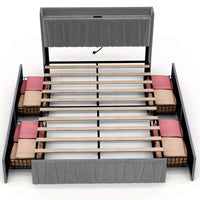 Thumbnail for Velvet Bed Frame: 4 Drawers, USB Charging, Modern Platform Queen bed / Double double Size Bed Frame