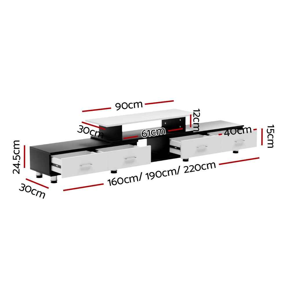 Artiss TV Cabinet Entertainment Unit Extendable 160CM To 220CM 4 Drawers White