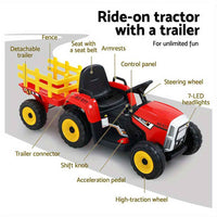 Thumbnail for Tractor with Detachable Trailer Kids Ride on Electric Car | Engine Red (with Yellow)  Speed Controller Pedals (Forward/Reverse),