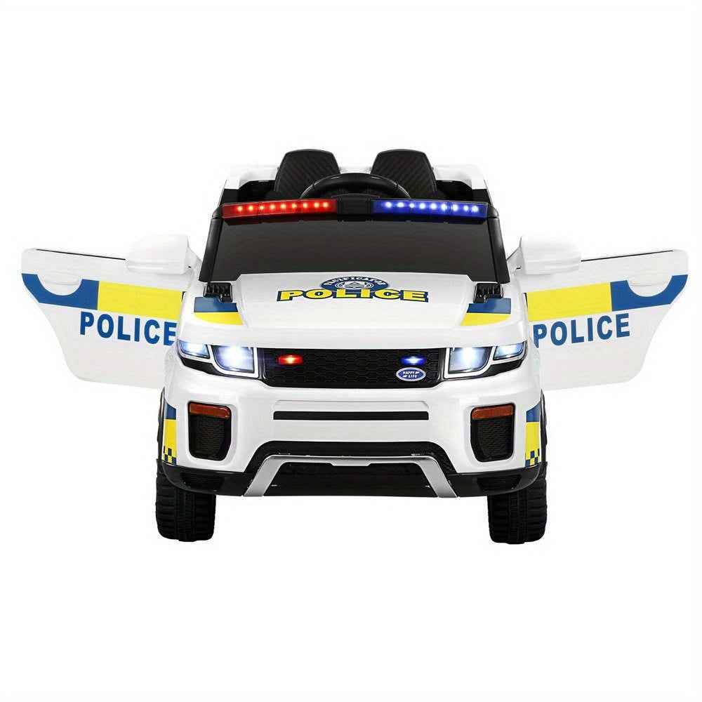 Range Rover Police Inspired Kids Ride On Car with Remote Control | White Ride On Patrol Police Car Horn Music Remote White