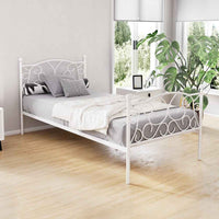 Thumbnail for Artiss Single bed Size Metal Bed Frame - Contemporary White GROA Platform Foundation with Intricate Headboard Design