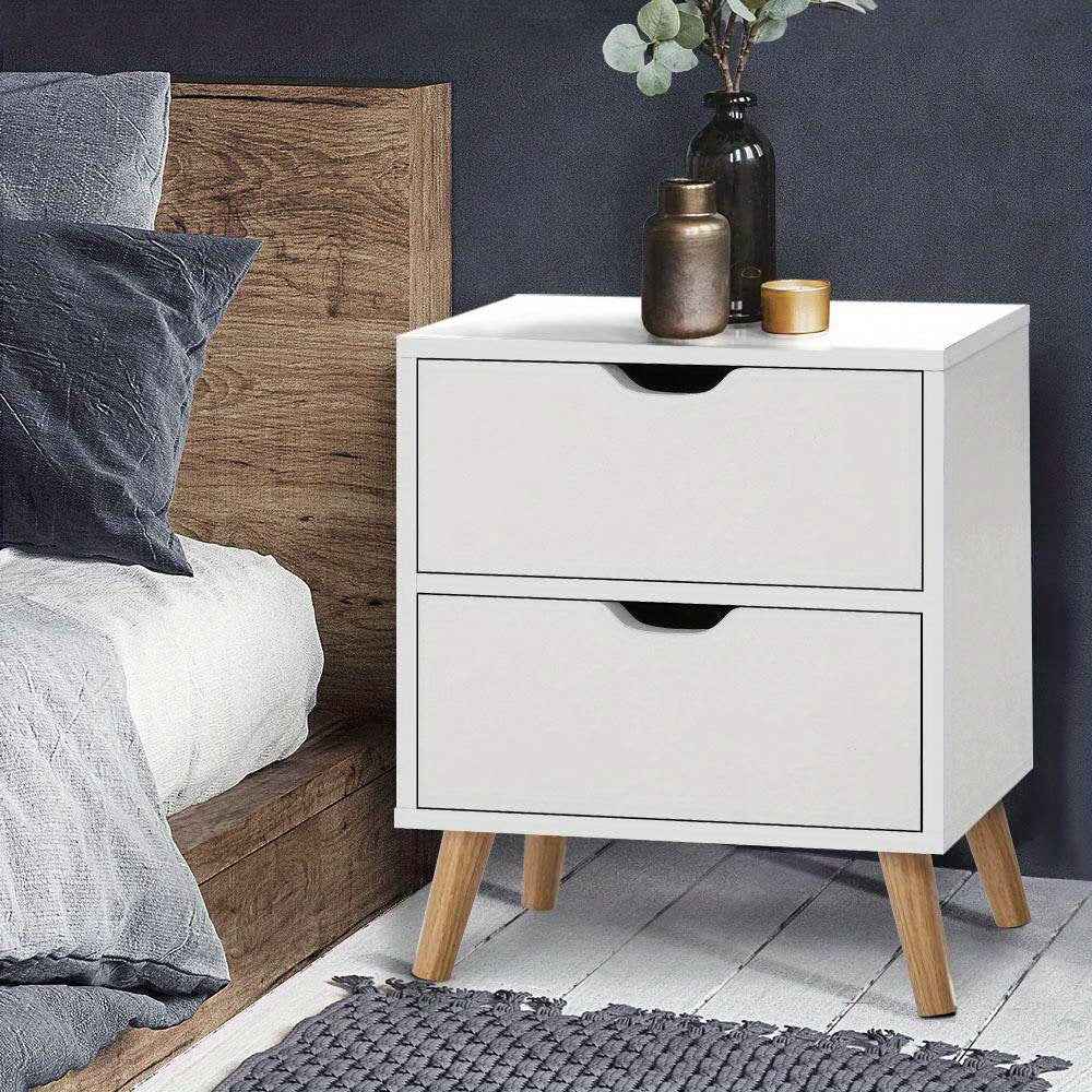 Bedside Table with 2 Drawers - BODEN White 1 x