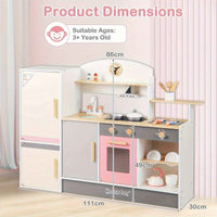 Thumbnail for Pretend Play Kitchen w/Refrigerator Wooden Toy Set Kids Kitchen Cooking Sink Playset Pink