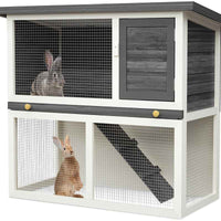 Thumbnail for Outdoor Rabbit Hutch Wooden Chicken Coop, Spacious Mesh Wire Enclosed Cage, Pull Out Tray&Easy Clean For Bunnies, Chickens, Guinea Pigs, Rabbit
