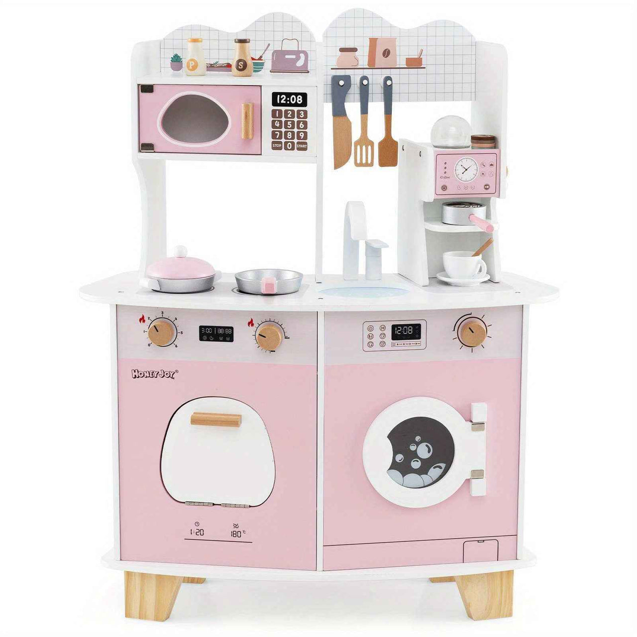 Pink Pretend Play Kids Kitchen Set with Coffee Maker & More