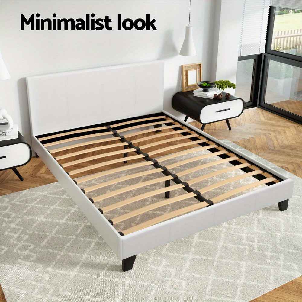 ARTISS NEO Double Bed Frame - White Contemporary Hardwood Bed