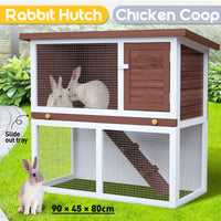 Thumbnail for Outdoor Rabbit Hutch Wooden Chicken Coop, Spacious Mesh Wire Enclosed Cage, Pull Out Tray&Easy Clean For Bunnies, Chickens, Guinea Pigs, Rabbit