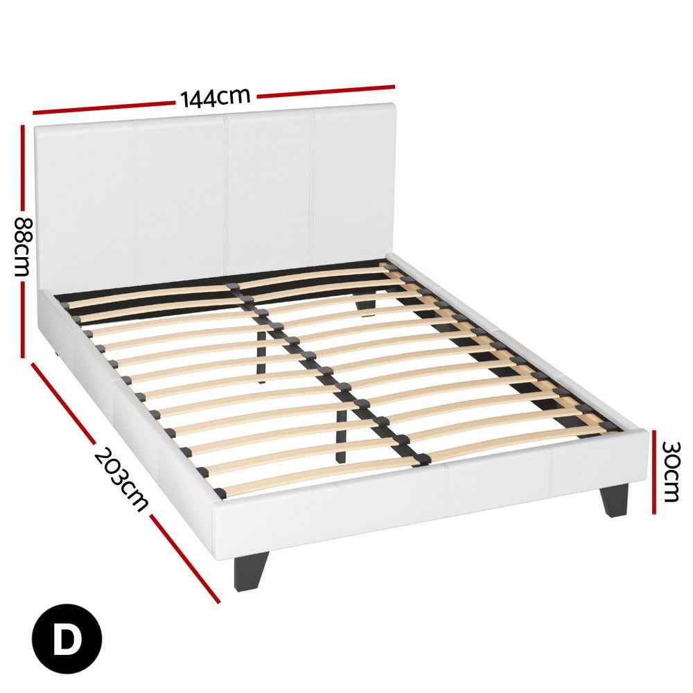 ARTISS NEO Double Bed Frame - White Contemporary Hardwood Bed