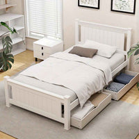 Thumbnail for Artiss Bed Frame King Single Size Wooden Platform with 2 Storage Drawers White RIO