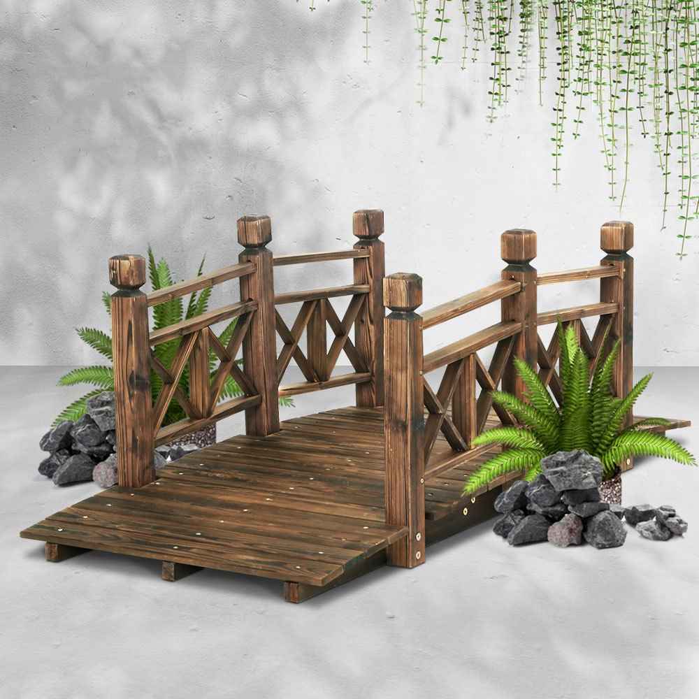 Garden Decor Outdoor Ornament Wooden Bridge Rustic Backyard Yard 150cm