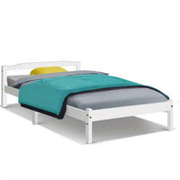 Thumbnail for Single Bed Wooden Bed Frame - Contemporary White Hardwood Platform Bed