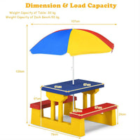 Thumbnail for Kids Picnic Table Set Bench w/ Removable Umbrella Patio Yard, Mixed Color Plastic