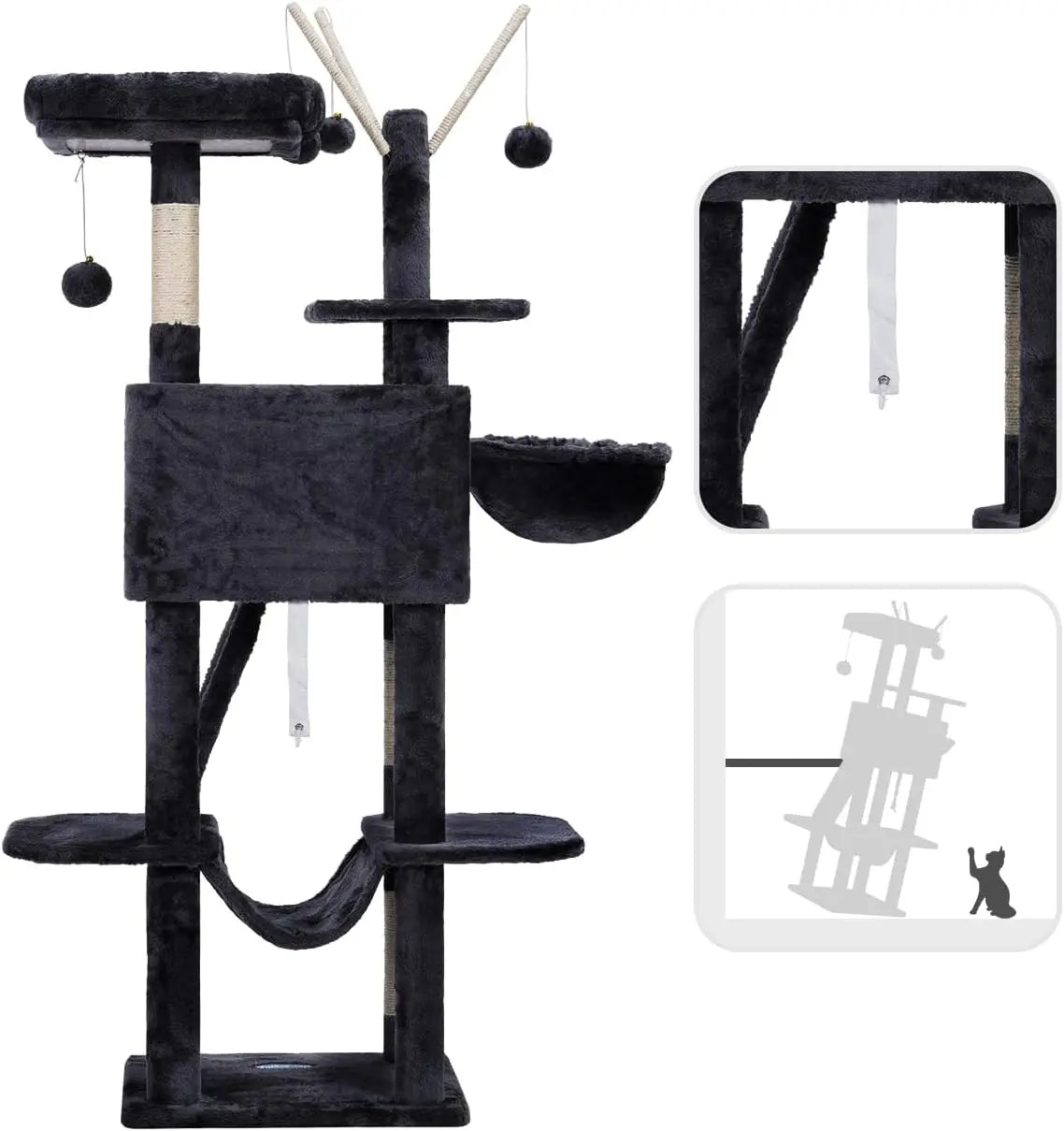 Hey-brother Cat Tree, 135cm Cat Tower with Big Condo, Hammock, Scratching Board and Sisal Posts, Smoky Gray dealsrusau