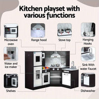 Thumbnail for Keezi Kids Kitchen Play Set Wooden Pretend Cooking Playset w/Sounds Lights Black