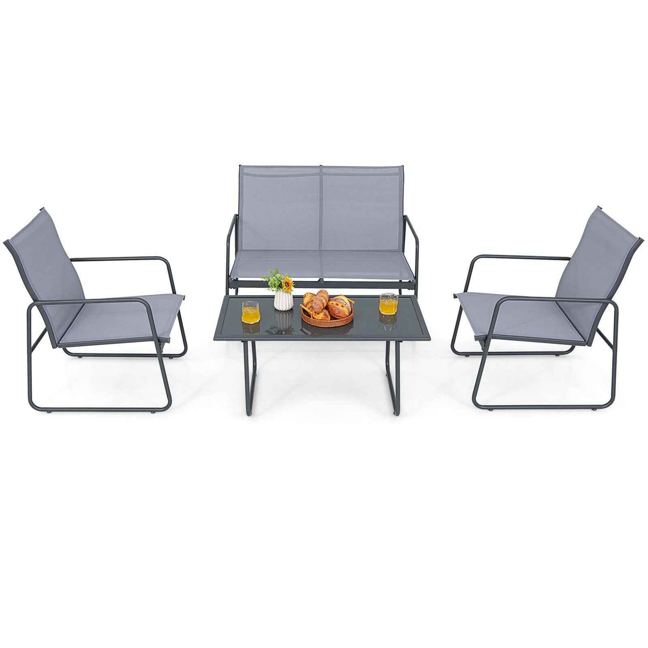 MULTIGOT 4pcs Patio Furniture Table Chair Set Conversation Table Garden Balcony